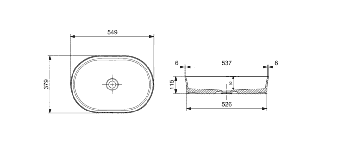 Bocchi Sottile Slim Line Tezgah Üstü Lavabo 55x38 cm Parlak Beyaz