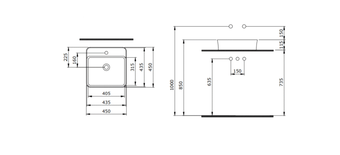 Bocchi Sottile Slim Line Tezgah Üstü Lavabo 45x45 cm Parlak Beyaz - 1598-001-0126 - Tezgah Üstü Lavabo - 2