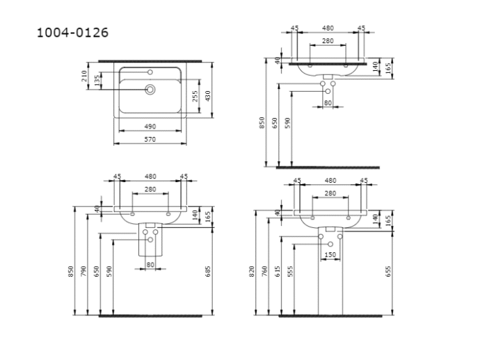 Bocchi Taormina Pro Tezgah Üstü/Asma Lavabo 57 cm Parlak Beyaz