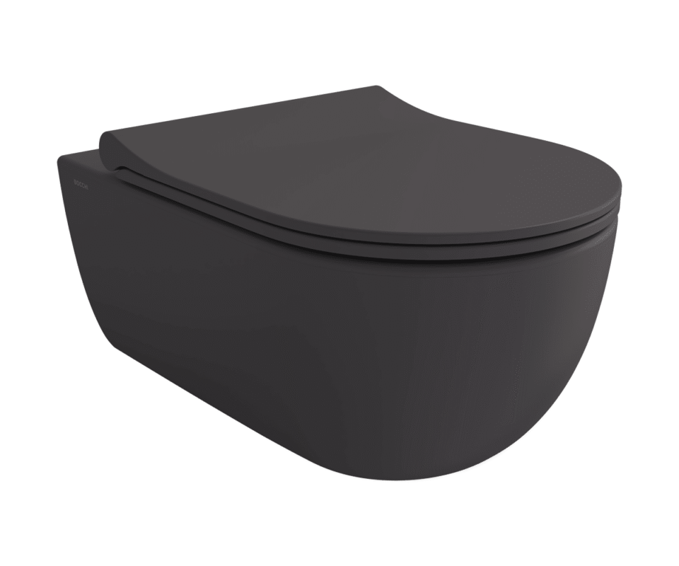 Bocchi V-Tondo Rimless Gizli Taharet Girişli Asma Klozet Mat Antrasit - 1416-020-0128 - Asma Klozet - 1