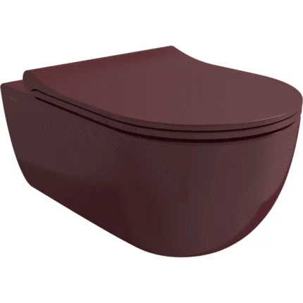 Bocchi V-Tondo Rimless Gizli Taharet Girişli Asma Klozet Parlak Burgonya Bordosu