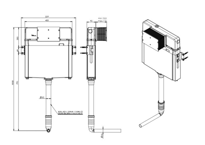 Bocchi 8 cm Tuğla ve Alçı Panel İçin Hela Taşı Kullamına Uygun 3/6 lt - 8030-1002 - Gömme Rezervuarlar - 2