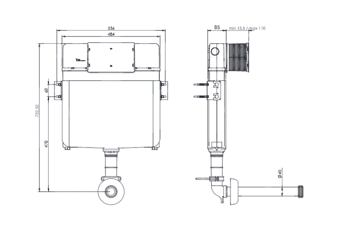 Bocchi 8,5 cm Tuğla ve Alçı Duvar İçin Yerden Tek ve Çocuk Klozet Kullanımına Uygun 3/6 Lt - 8030-1000 - Gömme Rezervuarlar - 2