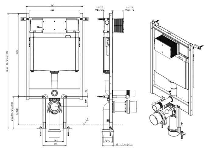 Bocchi 9 cm Alçı Panel İçi Duvar Önü Hızlı Montaj 3/6 Lt
