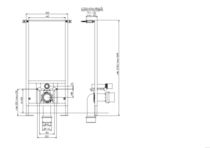 Bocchi Asma Klozet İçin Taşıyıcı Metal Montaj Seti ( Bas-Yıka/Fotoselli Yıkama Sistemleri ile Kullanım)