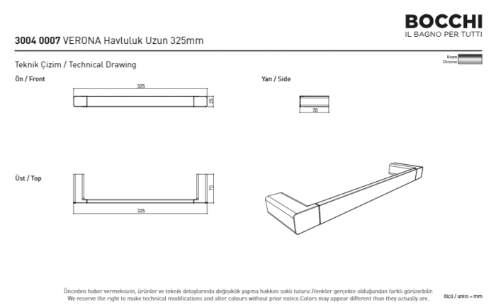Bocchi Classico Verona Uzun Havluluk 325 mm Krom - 3004-0007 - Havluluk - 2