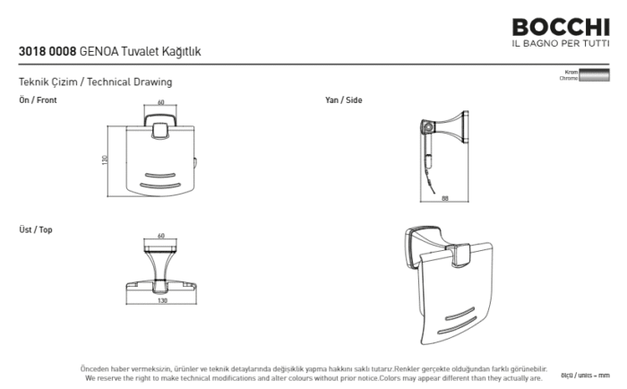 Bocchi Genoa Tuvalet Kağıtlığı - Kapaklı Krom - 3018-0008 - Tuvalet Kağıtlık - 2