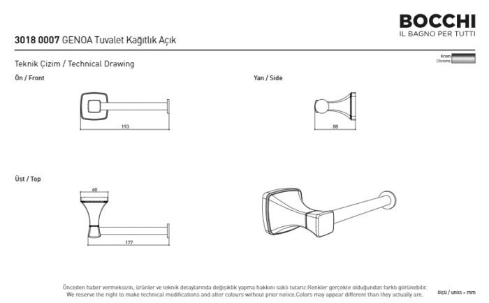 Bocchi Genoa Tuvalet Kağıtlığı - Açık Krom