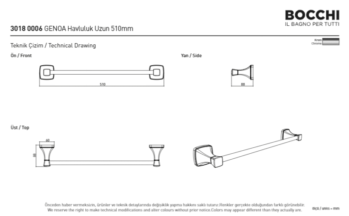 Bocchi Genoa Yuvarlak Havluluk 170 mm  Krom