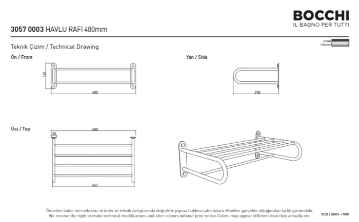 Bocchi Havlu Rafı Havlu Rafı 477 mm Krom - 3057-0003 - Havlu Rafı - 2