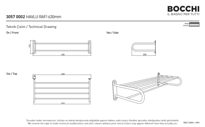 Bocchi Havlu Rafı Havlu Rafı 630 mm Krom