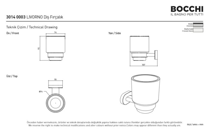 Bocchi Livorno Diş Fırçalığı Krom - 3014-0003 - Diş Fırçalık - 2