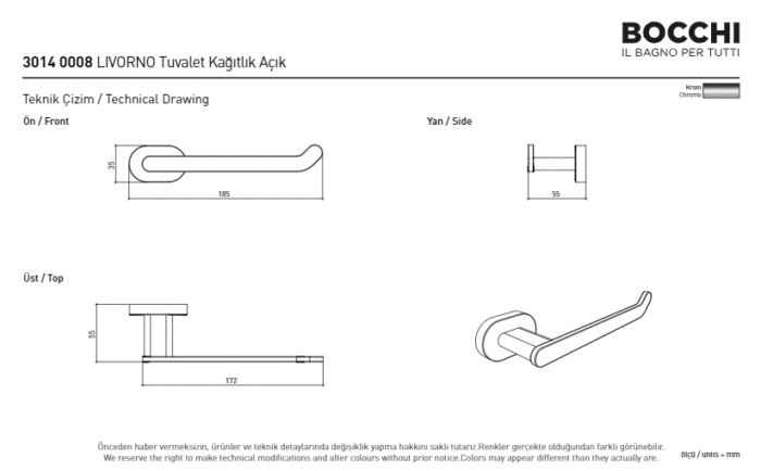Bocchi Livorno Tuvalet Kağıtlığı - Açık Krom - 3014-0008 - Tuvalet Kağıtlık - 2