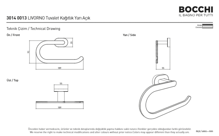 Bocchi Livorno Tuvalet Kağıtlığı - Yarı Açık Krom - 3014-0013 - Tuvalet Kağıtlık - 2