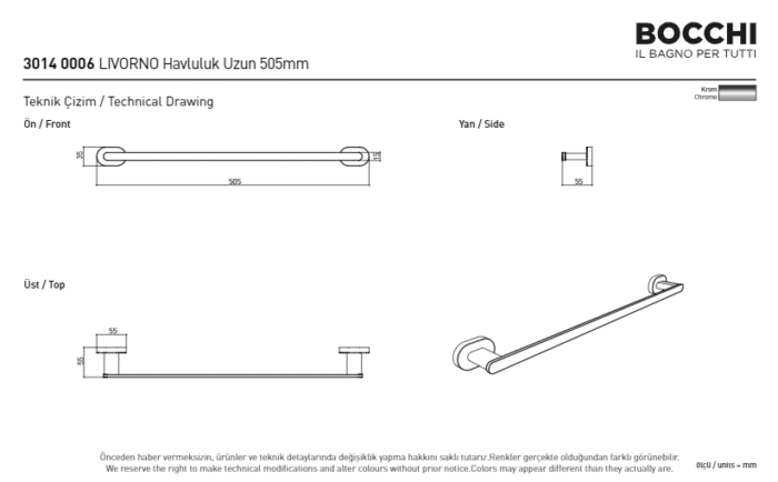 Bocchi Livorno Uzun Havluluk 505 mm Krom