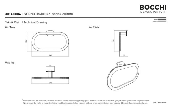 Bocchi Livorno Yuvarlak Havluluk 240 mm Krom - 3014-0004 - Havluluk - 2