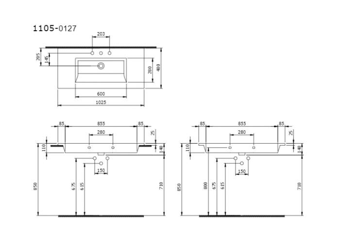 Bocchi Milano Etajerli Lavabo 100 cm Parlak Beyaz