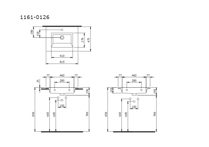 Bocchi Milano Etajerli Lavabo 60 cm Parlak Beyaz