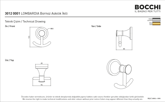 Bocchi Nuova Lombardia Bornoz Askılığı - İkili Krom - 3022-0001 - Askılık, Bornoz Askılığı - 2