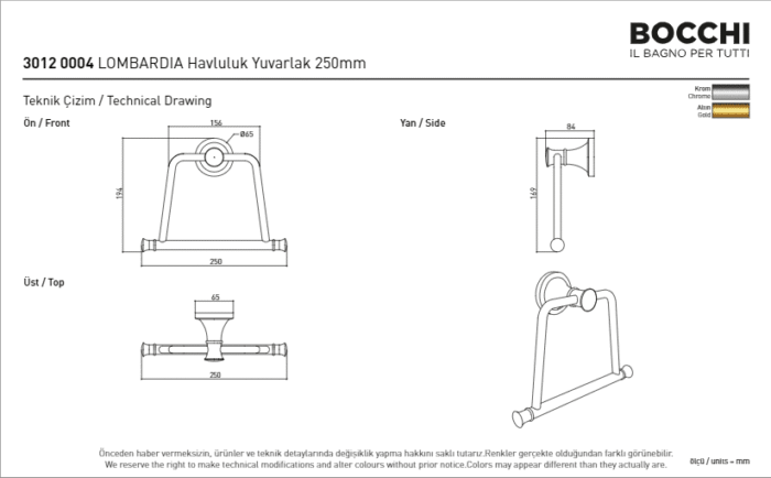 Bocchi Nuova Lombardia Yuvarlak Havluluk Krom - 3022-0004 - Havluluk - 2