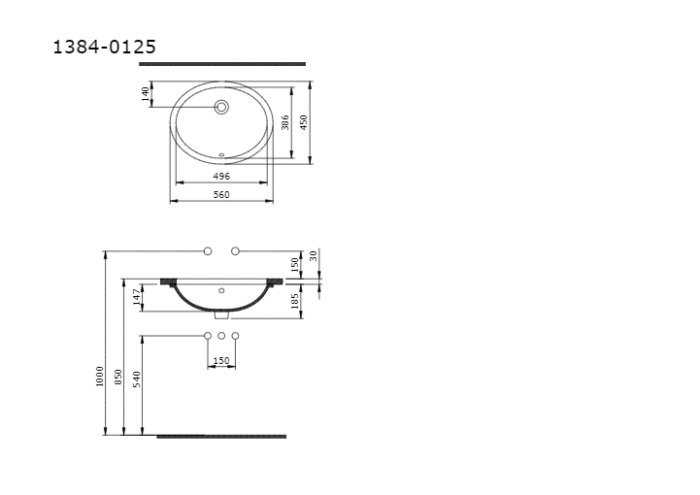 Bocchi Parma Tezgah Altı Lavabo 56 cm Parlak Beyaz - 1384-001-0125 - Tezgah Altı Hilton Lavabo - 1