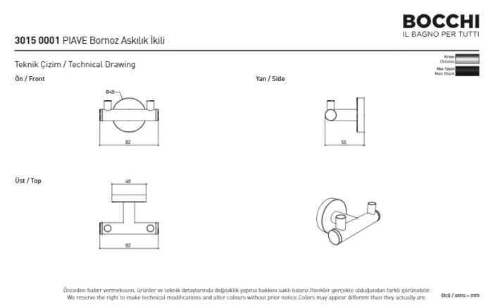 Bocchi Piave Bornoz Askılığı - İkili Krom - 3015-0001 - Askılık, Bornoz Askılığı - 2