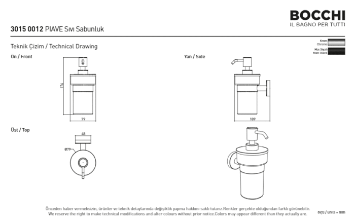 Bocchi Piave Sıvı Sabunluk Mat Siyah