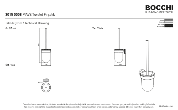 Bocchi Piave Tuvalet Fırçalığı Mat Siyah