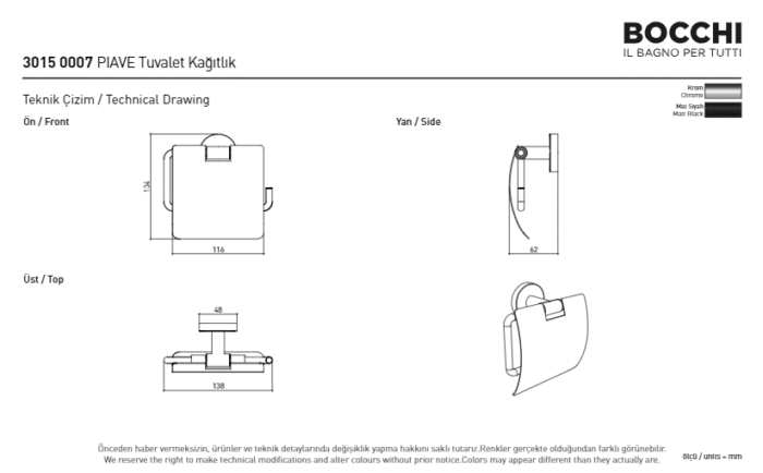 Bocchi Piave Tuvalet Kağıtlığı - Kapaklı Mat Siyah - 3015-0007-AB - Tuvalet Kağıtlık - 2