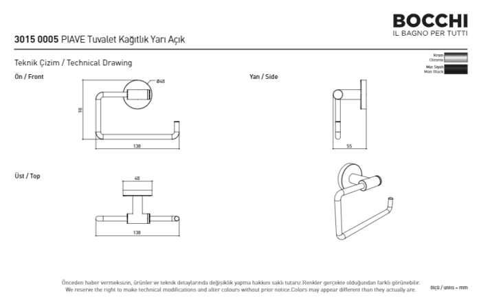 Bocchi Piave Tuvalet Kağıtlığı - Yarı Açık Krom - 3015-0005 - Tuvalet Kağıtlık - 2