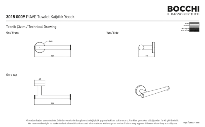 Bocchi Piave Tuvalet Kağıtlığı - Yedek Mat Siyah - 3015-0009-AB - Tuvalet Kağıtlık - 2