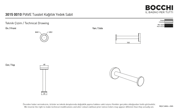 Bocchi Piave Tuvalet Kağıtlığı - Yedek Sabit Mat Siyah - 3015-0010-AB - Tuvalet Kağıtlık - 2