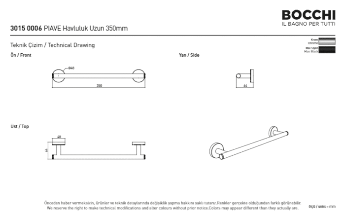 Bocchi Piave Uzun Havluluk 350 mm Mat Siyah - 3015-0006-AB - Havluluk - 2