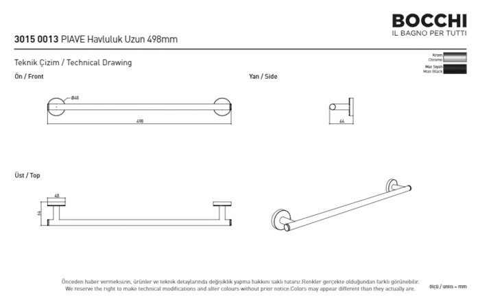 Bocchi Piave Uzun Havluluk 498 mm Krom - 3015-0013 - Havluluk - 2