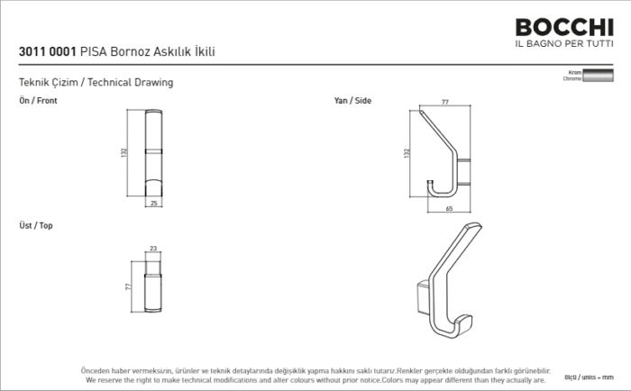 Bocchi Pisa Bornoz Askılığı - İkili Krom - 3011-0001 - Askılık, Bornoz Askılığı - 2