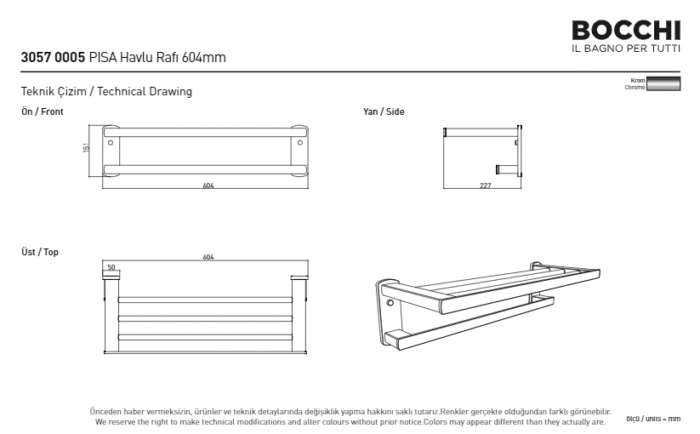 Bocchi Pisa Havlu Rafı 600 mm Krom - 3057-0005-GM - Havlu Rafı - 2