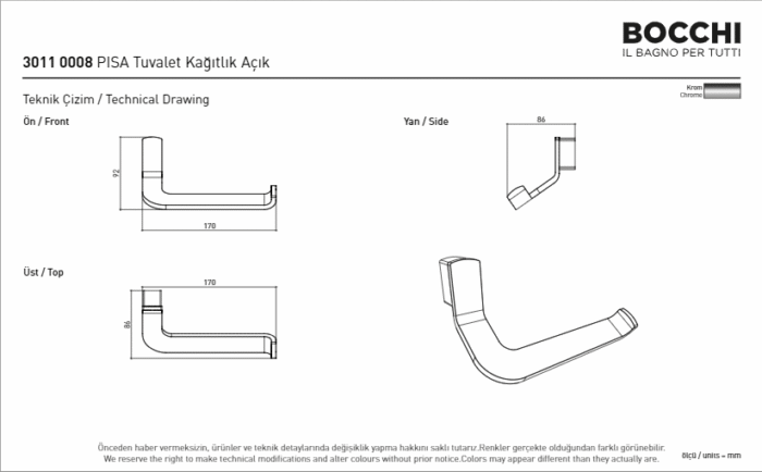 Bocchi Pisa Tuvalet Kağıtlığı - Açık Krom - 3011-0008 - Tuvalet Kağıtlık - 2