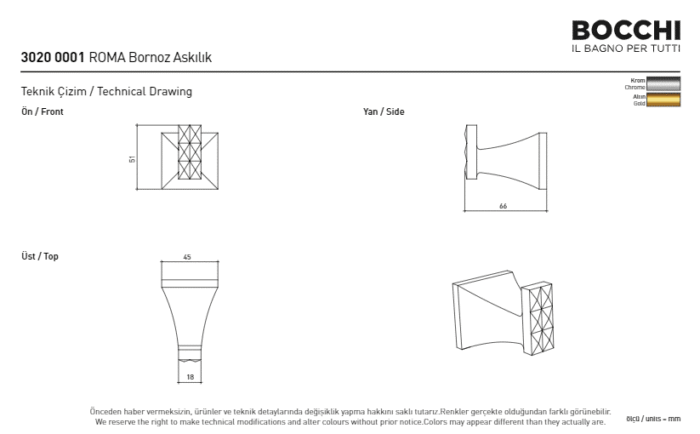 Bocchi Roma Bornoz Askılığı Altın - 3020-0001-EG - Askılık, Bornoz Askılığı - 2