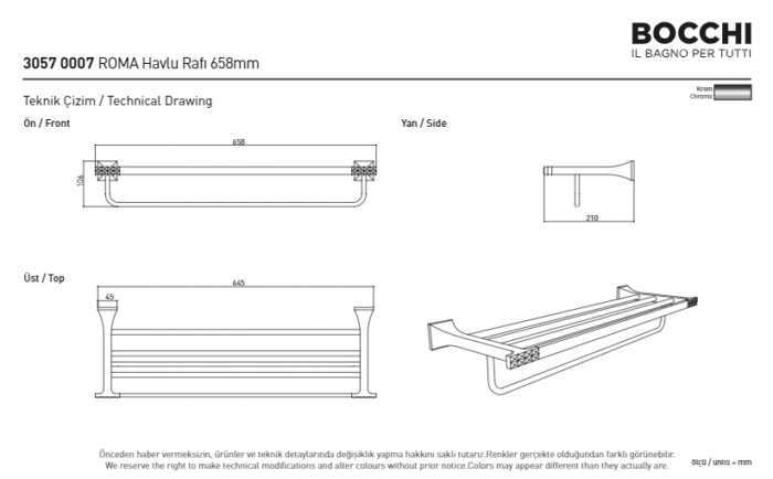 Bocchi Roma Havlu Rafı 600 mm Krom