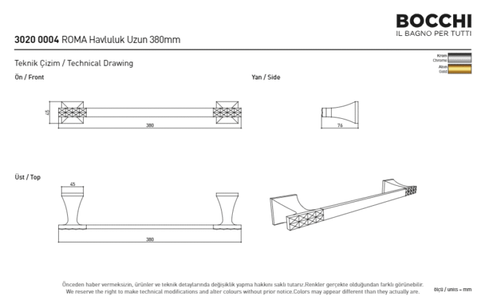 Bocchi Roma Uzun Havluluk 380 mm Altın