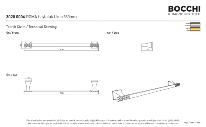 Bocchi Roma Uzun Havluluk 530 mm Altın - 3020-0006-EG - Havluluk - 2