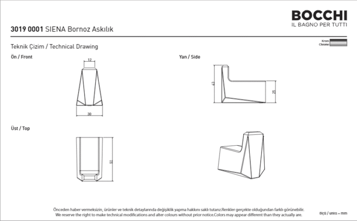 Bocchi Siena Bornoz Askılığı Krom - 3019-0001 - Askılık, Bornoz Askılığı - 2