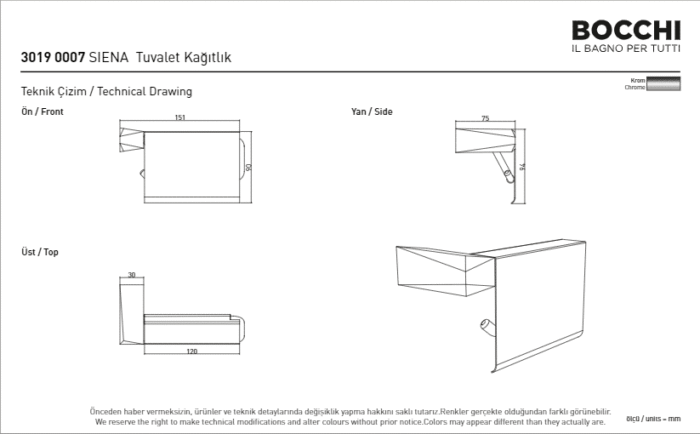 Bocchi Siena Tuvalet Kağıtlığı - Kapaklı Krom - 3019-0007 - Tuvalet Kağıtlık - 2