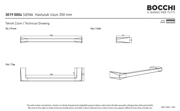 Bocchi Siena Uzun Havluluk 350 mm Krom - 3019-0004 - Havluluk - 2
