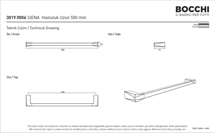 Bocchi Siena Uzun Havluluk 500 mm Krom