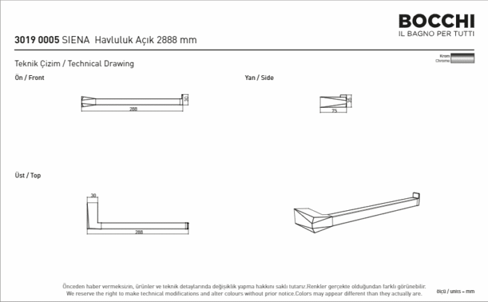 Bocchi Siena Uzun Havluluk - Açık 288 mm Krom