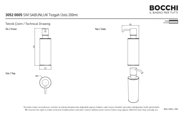 Bocchi Sıvı Sabunluk Tezgah Üstü Sıvı Sabunluk Tezgah Üstü 200 ml Krom - 3052-0005 - Sıvı Sabunluk - 2