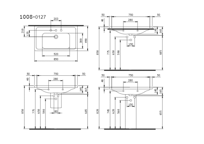 Bocchi Taormina Pro Etajerli Lavabo 85 cm Parlak Beyaz - 1008-001-0126 - Etajerli Lavabo - 2