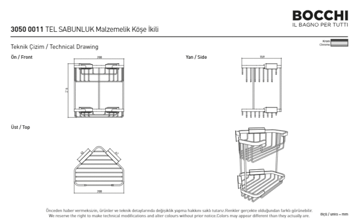 Bocchi Tel Sabunluk Köşe Malzemelik - İkili Tel Sabunluk Köşe Malzemelik - İkili Krom - 3050-0011 - Malzemelik - 2