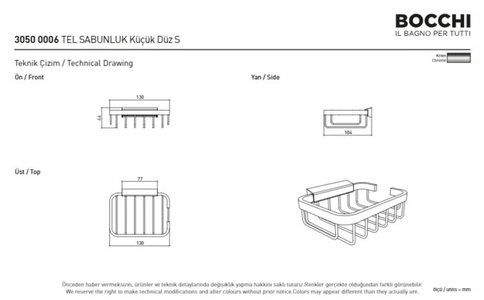 Bocchi Tel Sabunluk Küçük Düz S Tel Sabunluk Küçük Düz Krom - 3050-0006 - Tel Sabunluk - 2
